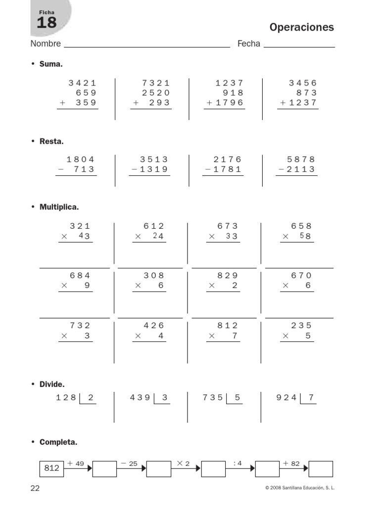 Operaciones y Problemas 3c2ba de Primaria | PDF