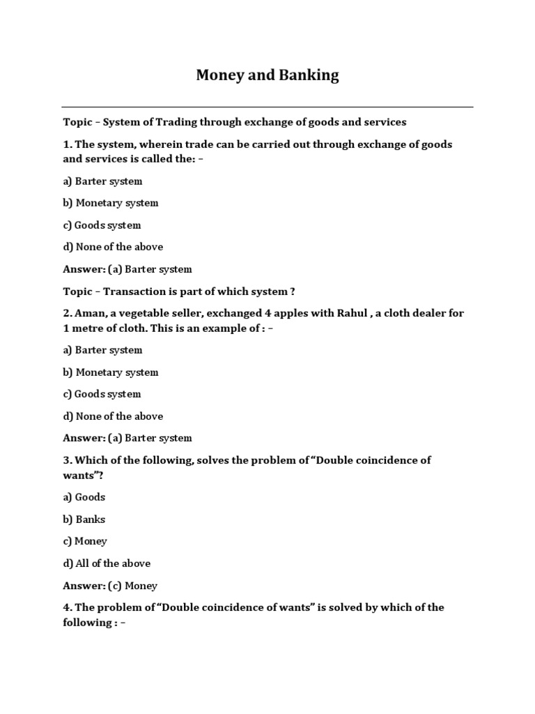 Money Banking Imp Questions PDF Money Supply Money