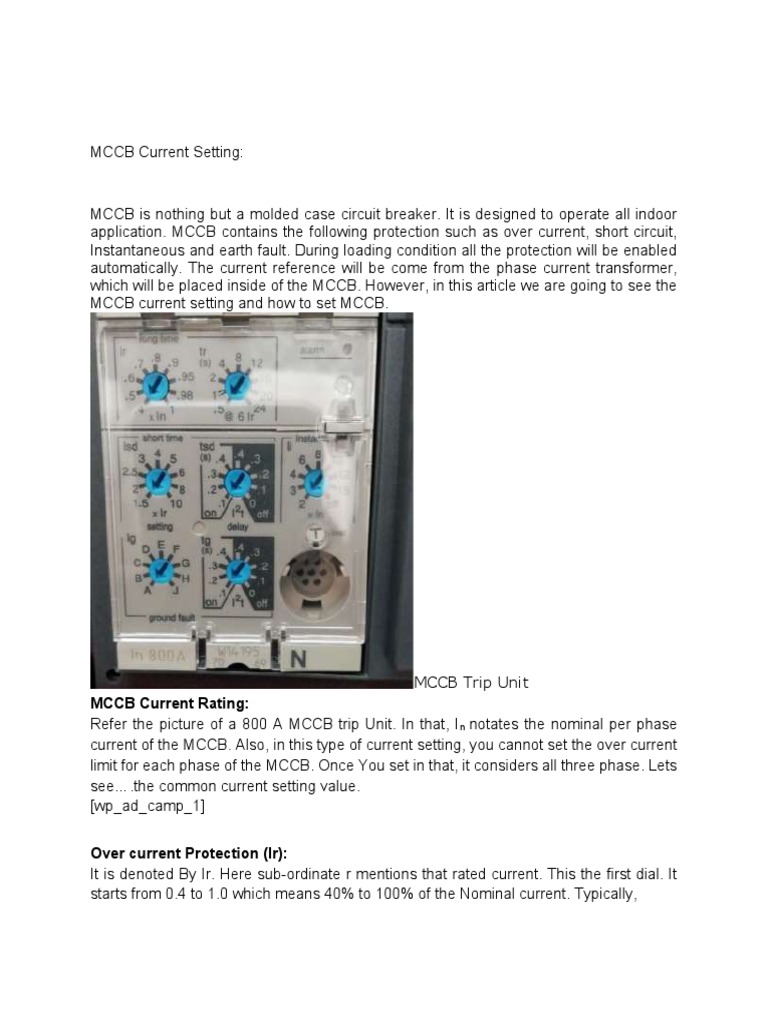ACB Current Setting | Download Free PDF | Relay | Power (Physics)