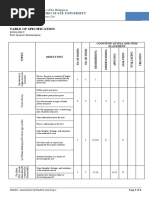 Table of Specification 1