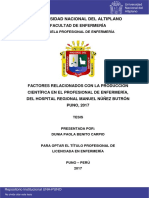 Factores relacionados con la producción científica enfermeras hospital Puno