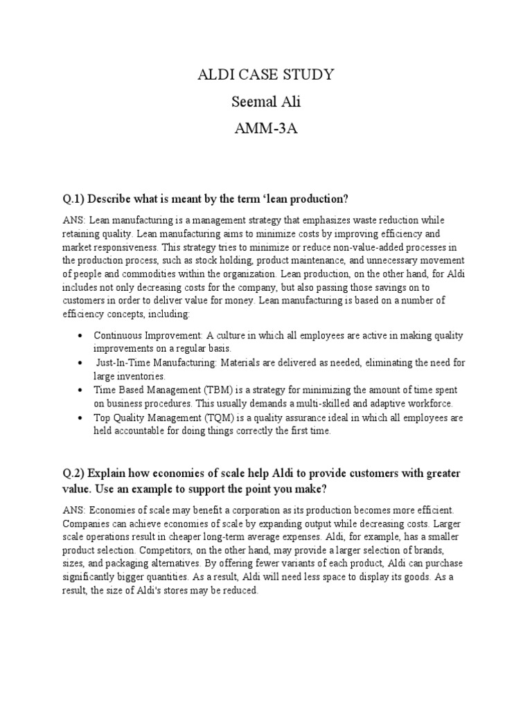 Aldi Case Study PDF Lean Manufacturing Economies Of Scale