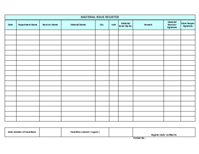 Material Issue Register | PDF