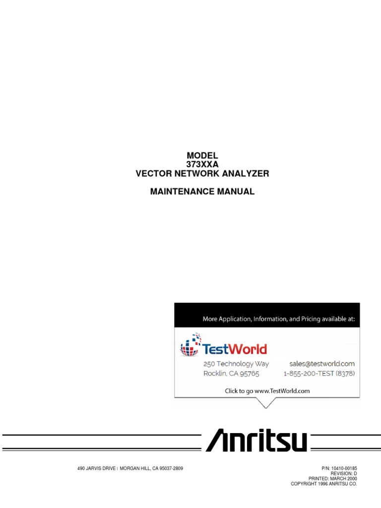 Anritsu 37369A Vector Network Analyzer Maintenance Manual | PDF ...