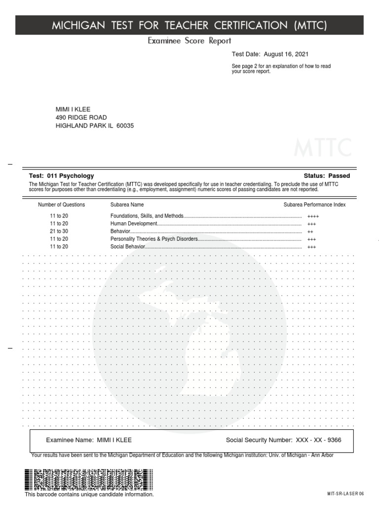 Psychology MTTC Report | PDF | Multiple Choice | Test (Assessment)