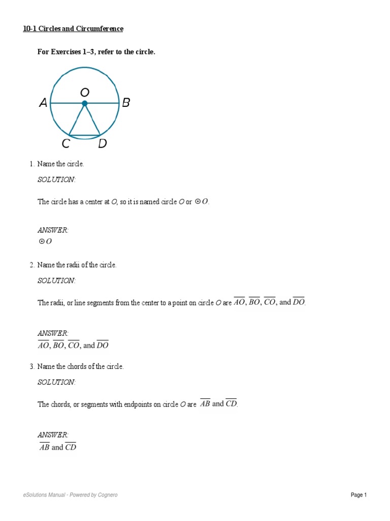 10-1 Circles and Circumference: Solution | PDF | Circle | Radius