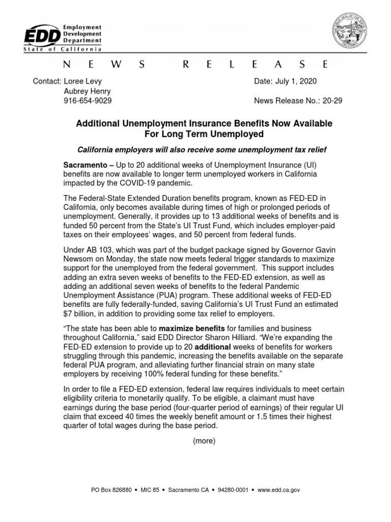 Additional Unemployment Insurance Benefits Now Available For Long Term