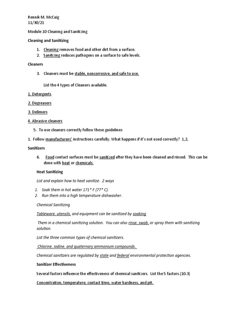 Module 10 Cleaning and Sanitizing PDF Disinfectant Water
