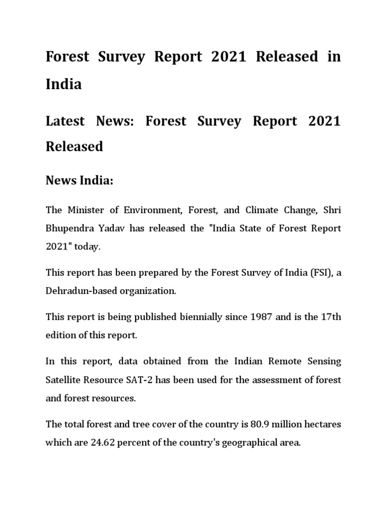 News - Forest Survey Report 2021 Released | PDF