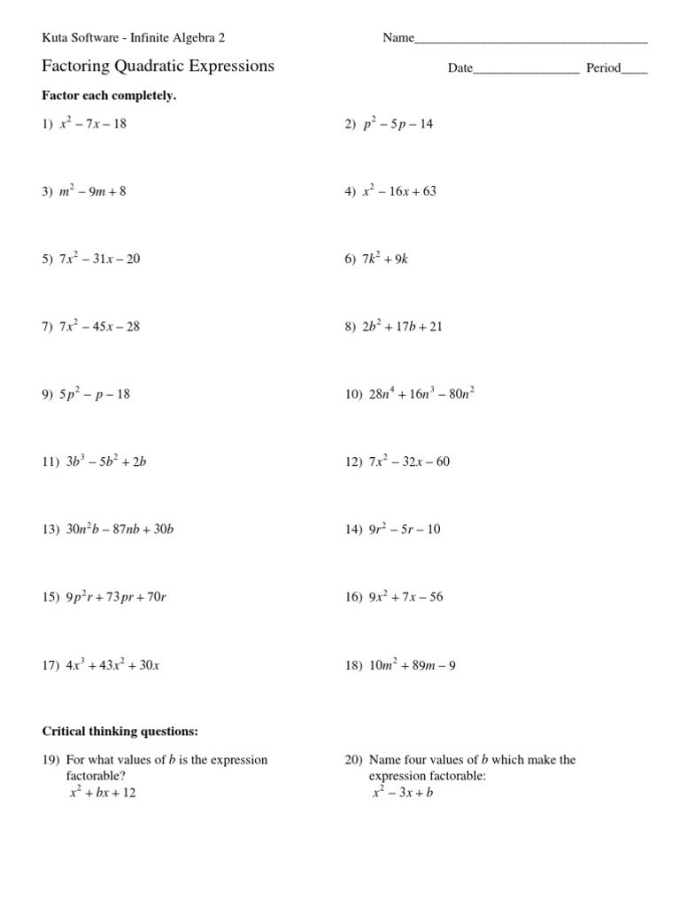Factoring Quadratic Expressions