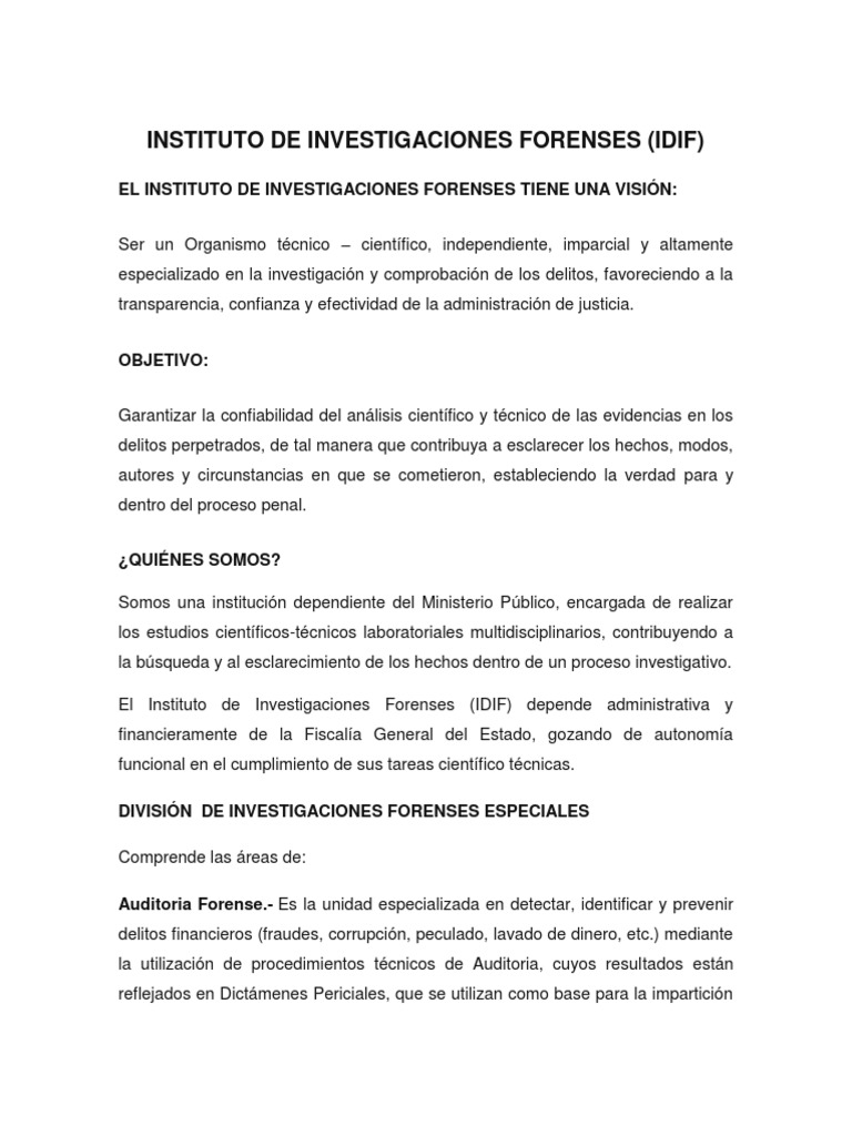 Instituto de Investigaciones Forenses (IDIF) | PDF | Auditoría ...