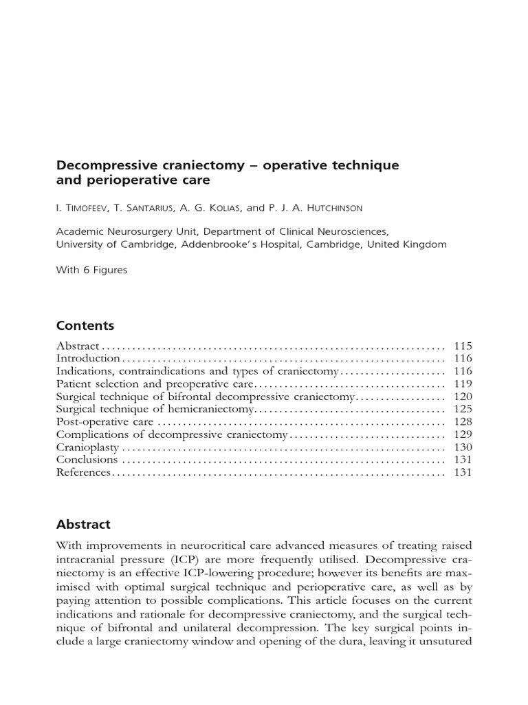 Decompressive Craniectomy Techniques | PDF | Traumatic Brain Injury ...
