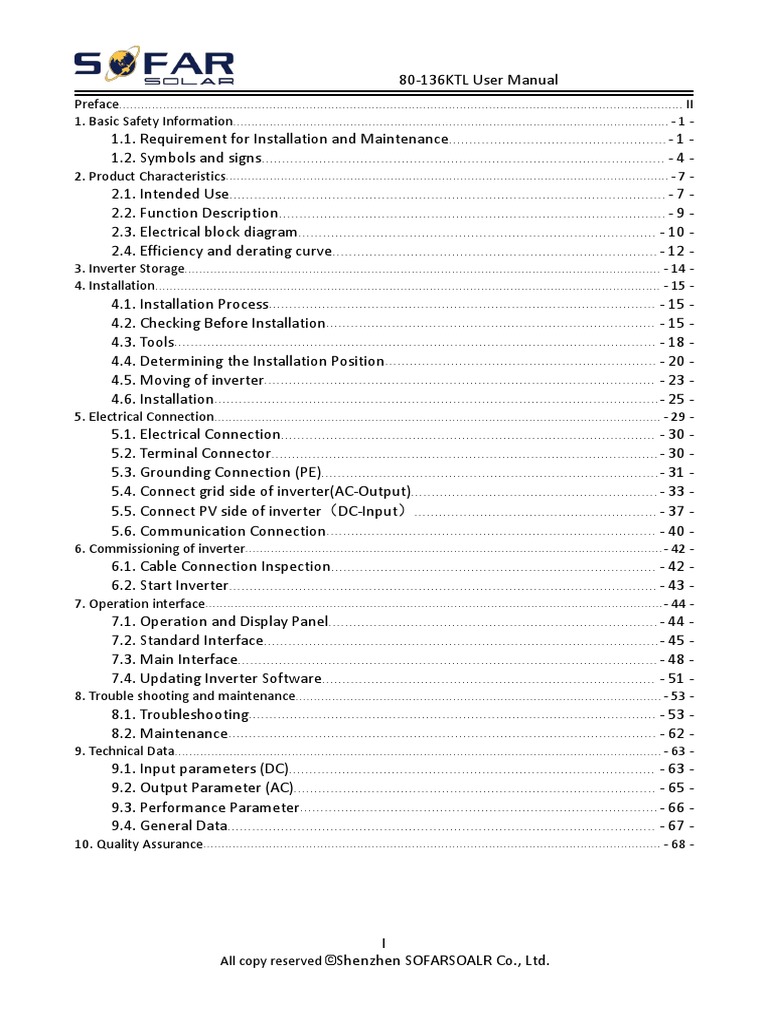 301.00000163 1 SOFAR 100KTL User Manual 2020806 | PDF | Power Inverter ...