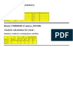 Analysis Calculation Summary:: Summary Results For Working Planes and Floor