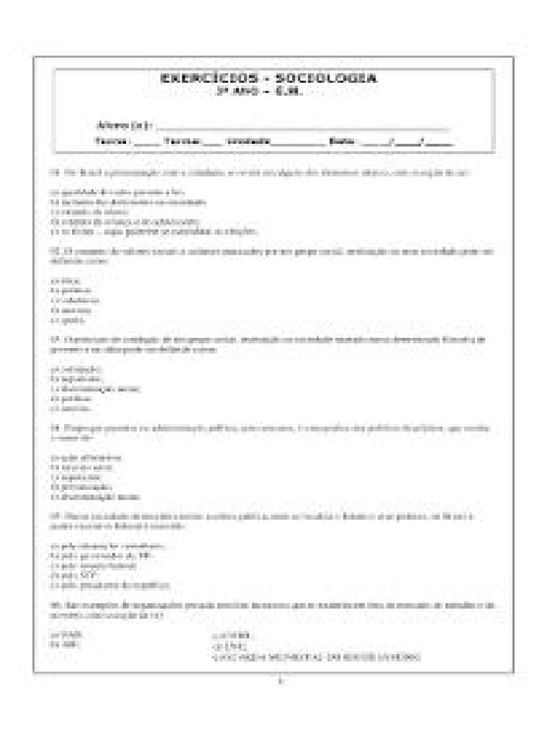 Atividade de Sociologia - 3 Ano Do Ensino Médio | PDF