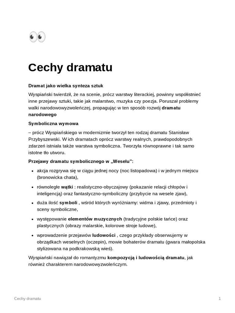 Cechy Dramatu Jako Rodzaju Literackiego Cechy Dramatu | PDF
