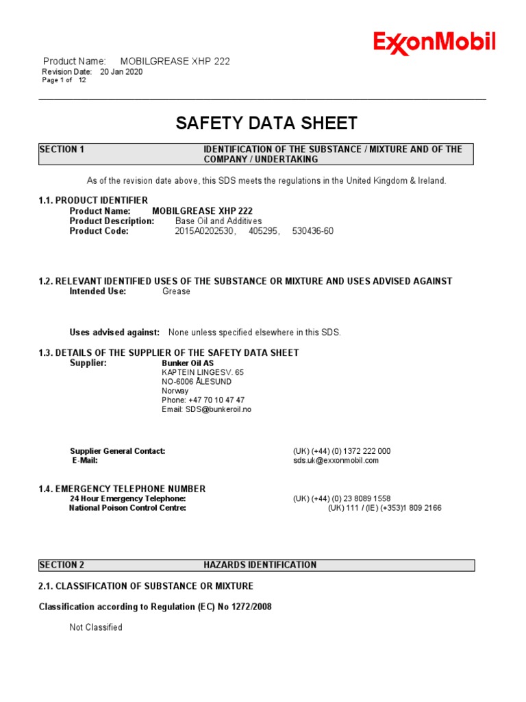 Safety Data Sheet Product Name MOBILGREASE XHP 222 PDF Waste
