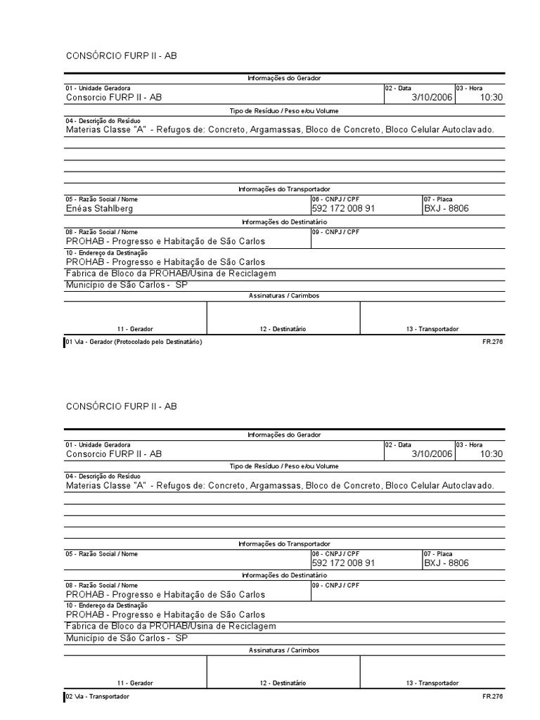 CTR - Controle de Transporte de Resíduos | PDF | Desperdício | Materiais