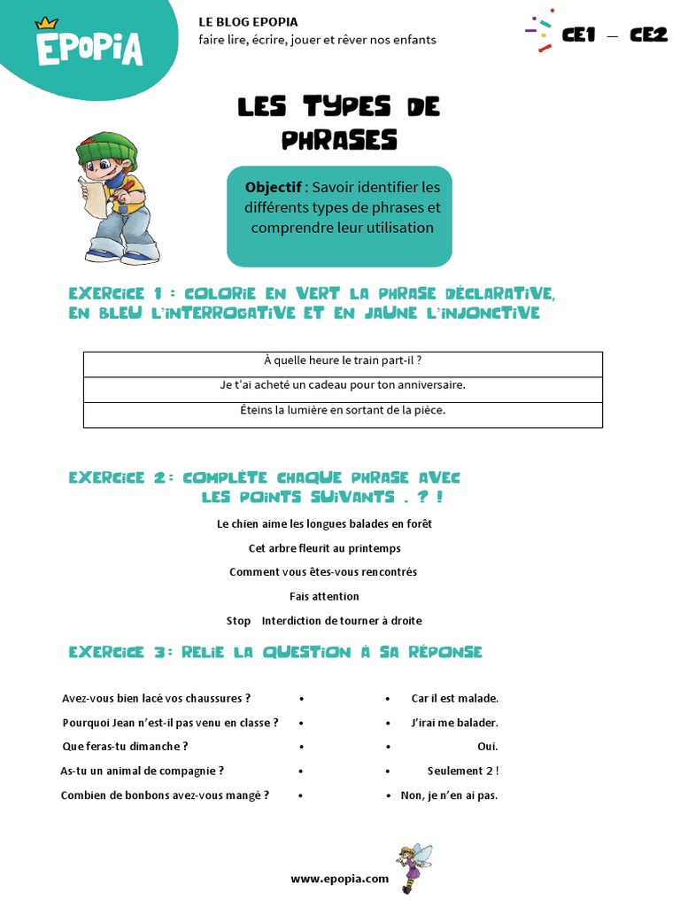 Exercice Type De Phrase : Ce2 Avec Correction Les Types de Phrases-Ce1-Ce2 | PDF