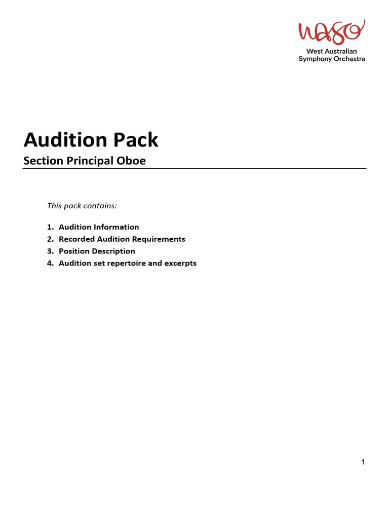 Audition Pack Section Principal Oboe PDF Orchestras Conducting