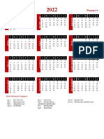 2022 Calendar Black Red With Holidays Portrait en SG