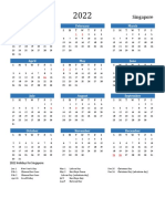 2022 Calendar With Holidays Portrait en SG