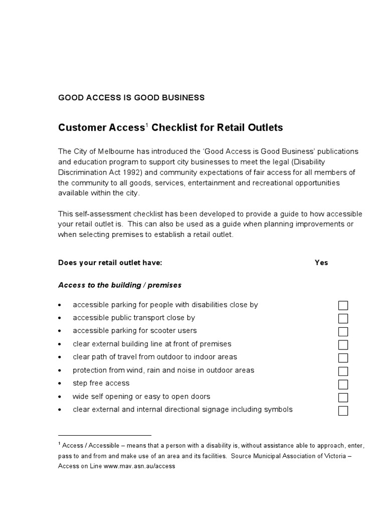 Retail Audit Checklist Template Pdf Accessibility Elevator