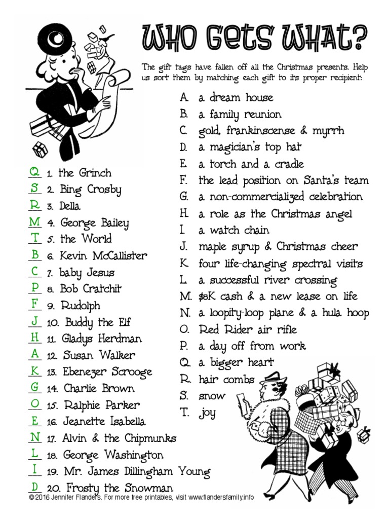 Christmas Game Who Gets What Answer Key | PDF | Christmas | Christmas Fiction for Free Printable Christmas Jeopardy Questions And Answers