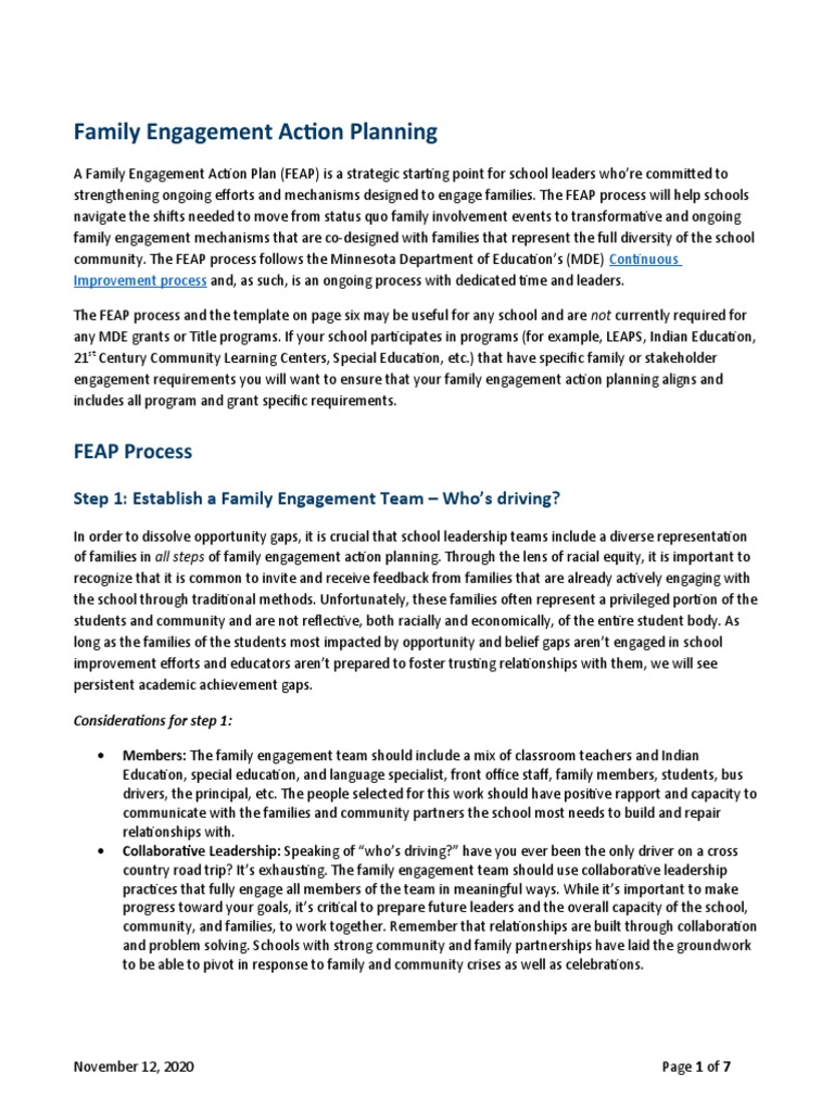 Family Engagement Action Plan Guide | PDF | Survey Methodology | Teachers