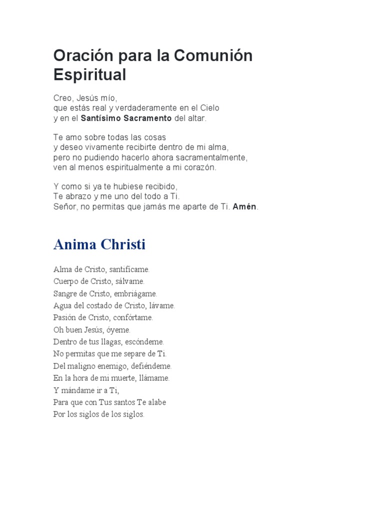 Oración para la Comunión Espiritual | PDF | Comportamiento religioso y ...