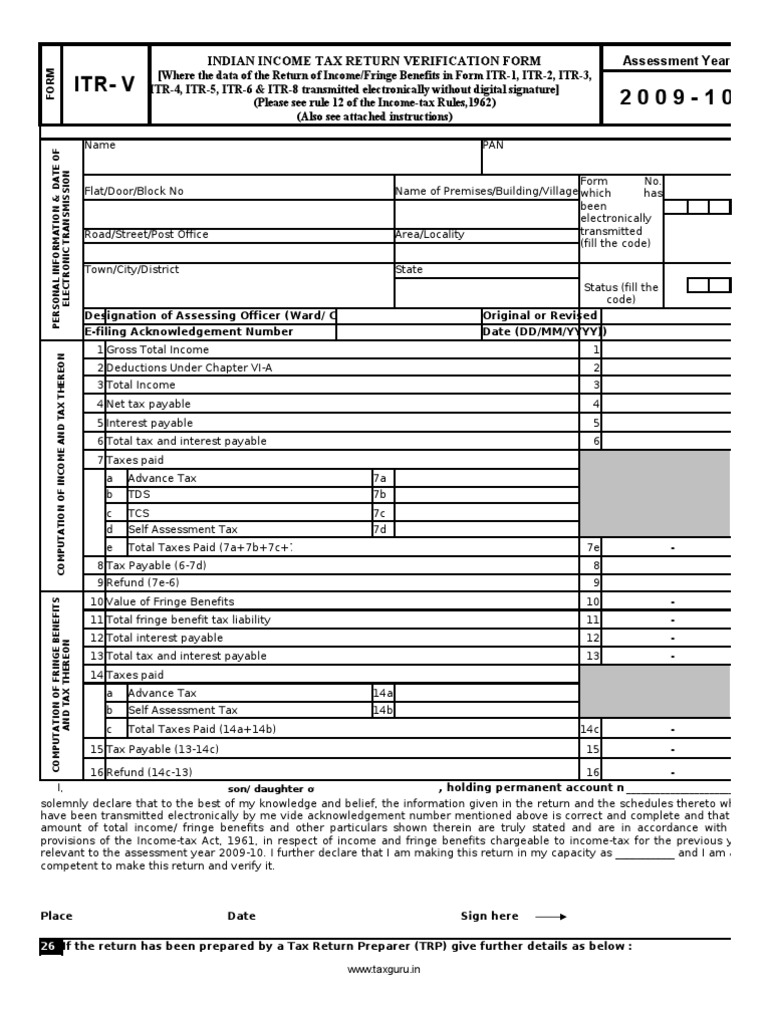 ITR-V Income Tax Return Verification Form | PDF