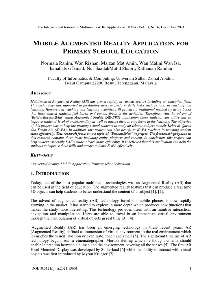 Mobile AR for Primary School Education | PDF | Augmented Reality | 3 D ...