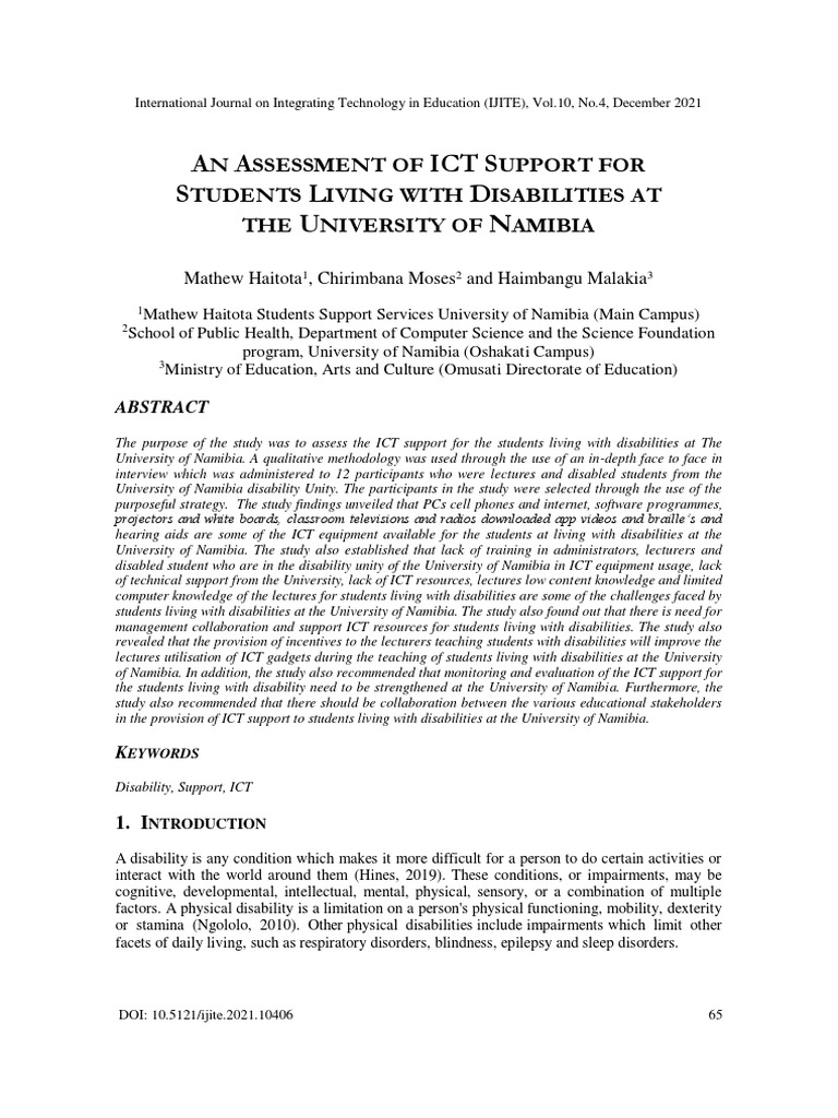 An Assessment of Ict Support For Students Living With Disabilities at ...