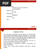 Subject Name: Design and Analysis of Algorithms Subject Code: 10CS43 Prepared By: Sindhuja K Department: CSE Date