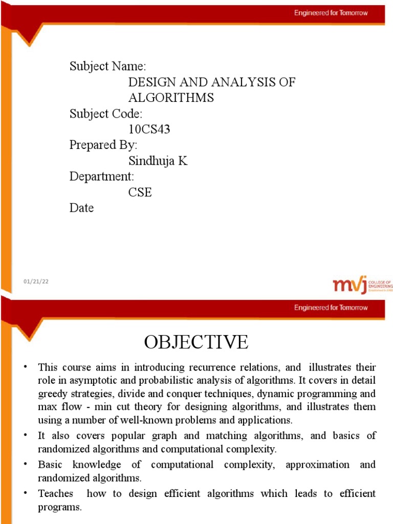 Subject Name: Design and Analysis of Algorithms Subject Code: 10CS43 ...