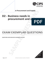 D2 - Business Needs in Procurement and Supply: Exam Exemplar Questions