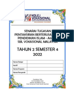 Tahun 2 Semester 4 2022: Senarai Tugasan Pentaksiran Berterusan (PB) Pendidikan Islam - A06401 Sijil Vokasional Malaysia