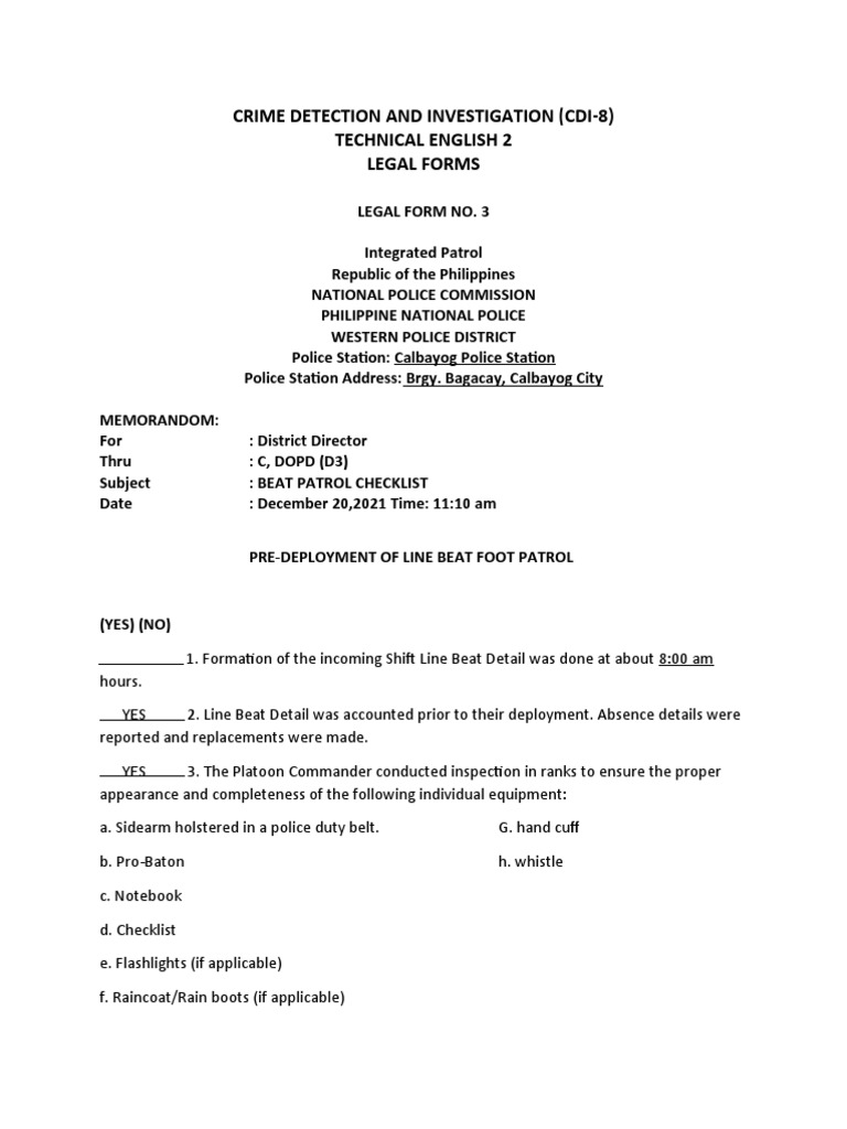 Crime Detection and Investigation (Cdi8) Technical English 2 Legal