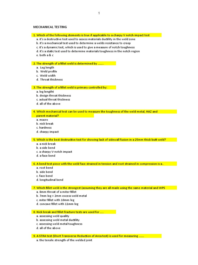 Multiple Choice 7 Mechanical Testing | PDF | Ductility | Welding