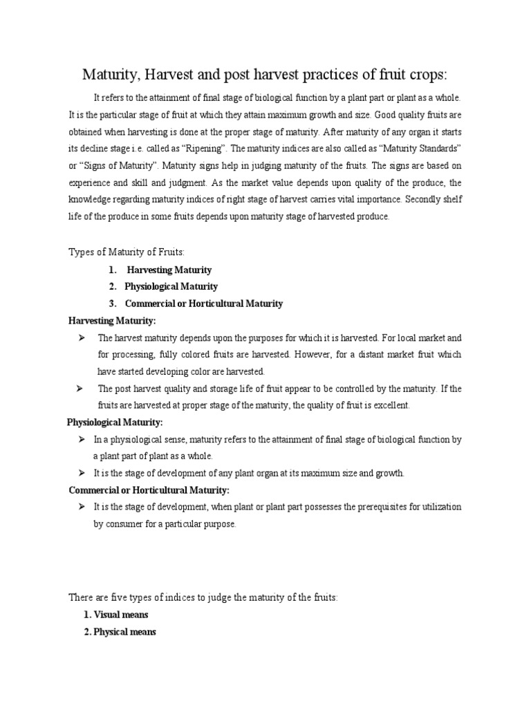 Fruit Maturity and Harvesting Guide | PDF | Fruit | Packaging And Labeling