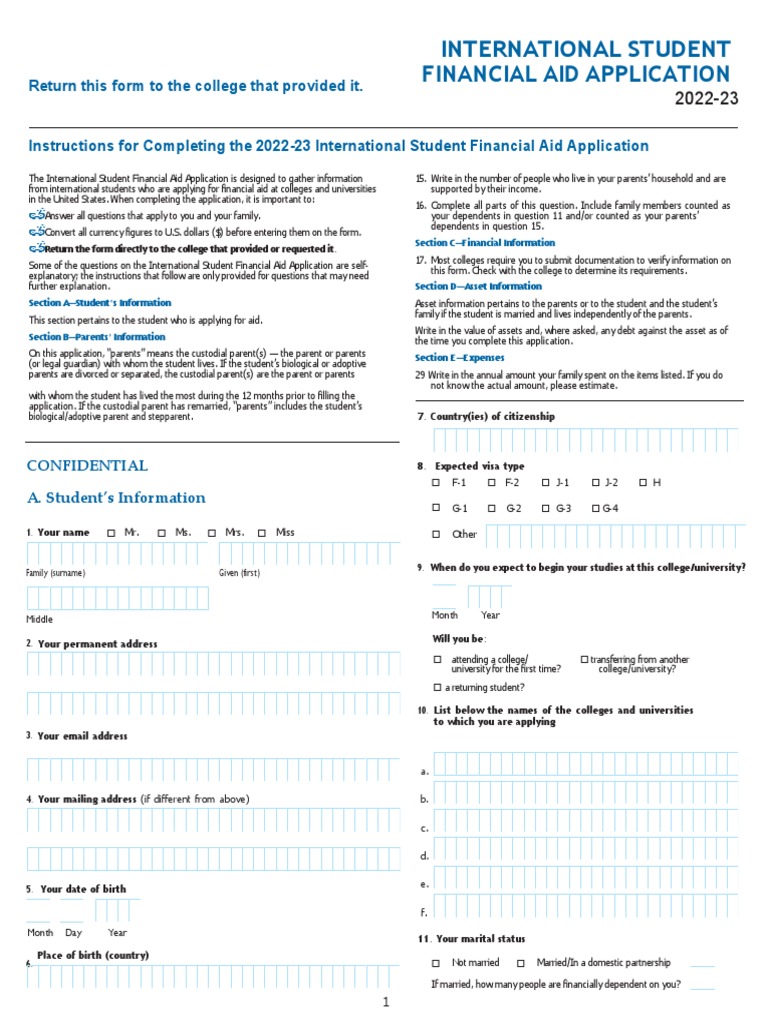 International Student Financial Aid Form | PDF | Debt | Expense
