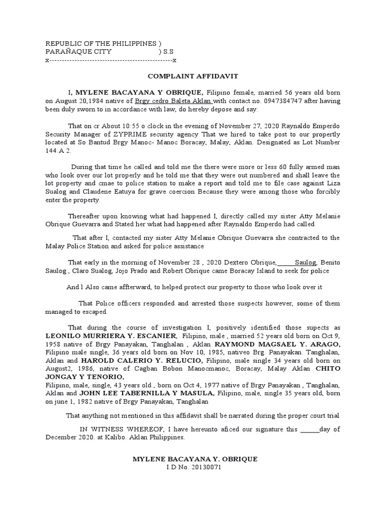 Grave Coercion PDF Affidavit Law Enforcement