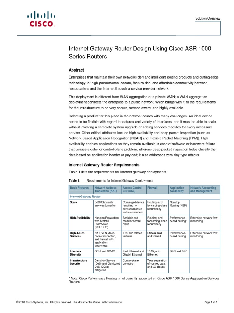 Internet Gateway Router Design Using Cisco ASR 1000 Series Routers ...