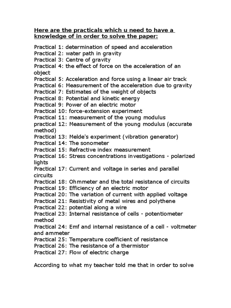 Essential Physics Practicals Guide | PDF | Electrical Resistance And ...