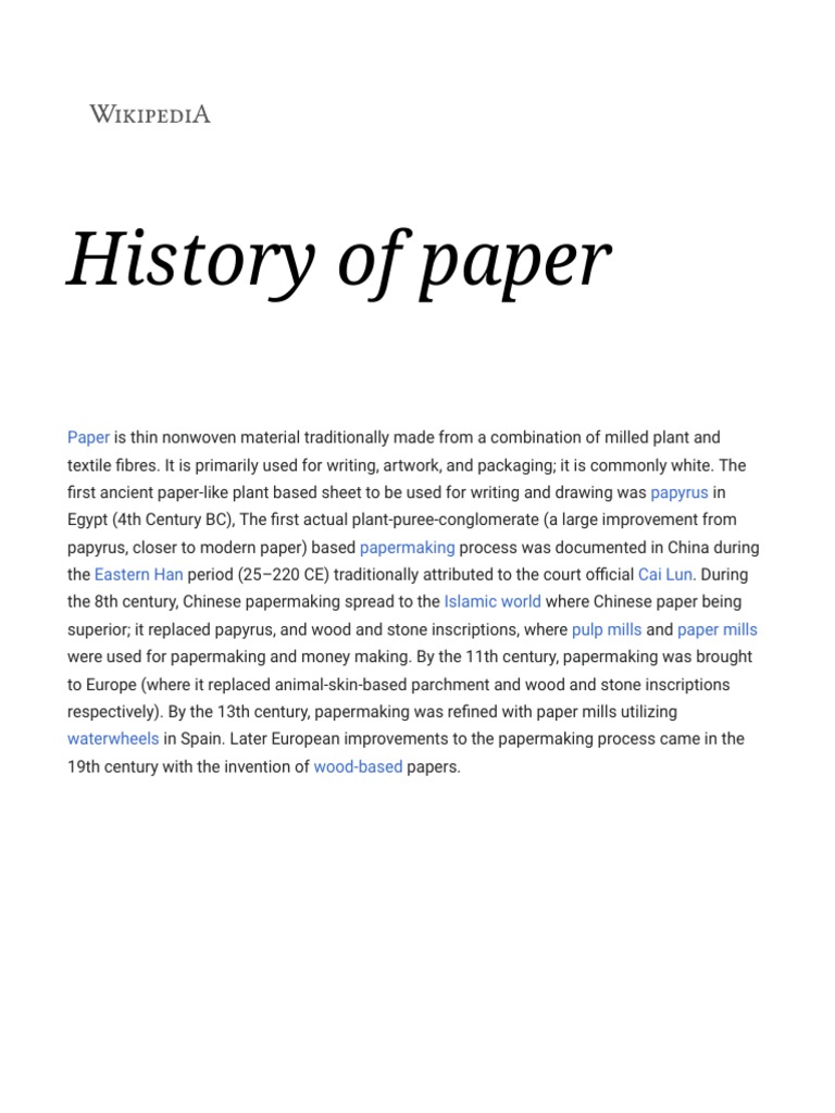 History of Paper Wikipedia PDF Papyrus Papermaking