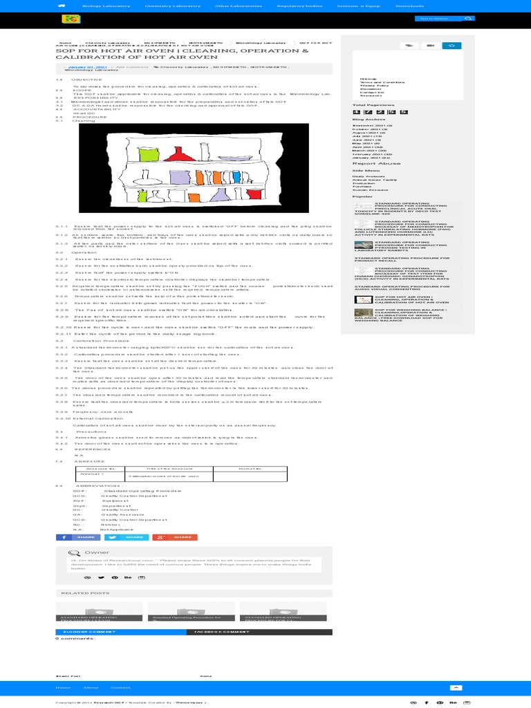 SOP FOR HOT AIR OVEN CLEANING, OPERATION & CALIBRATION OF HOT AIR