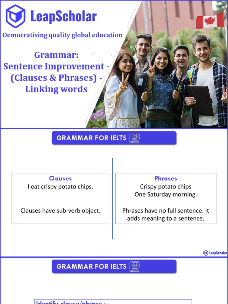 Sentence Improvement - Clauses - Phrase - Linkers | PDF | Phrase ...