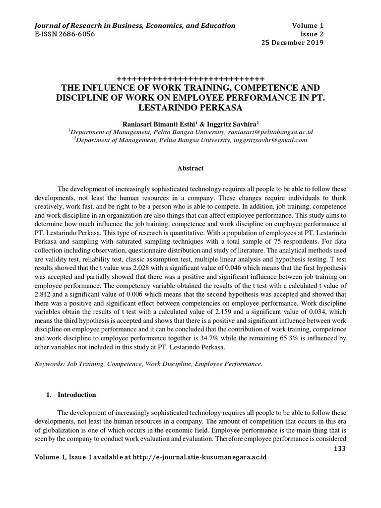 The Influence of Work Training, Competence and Discipline of