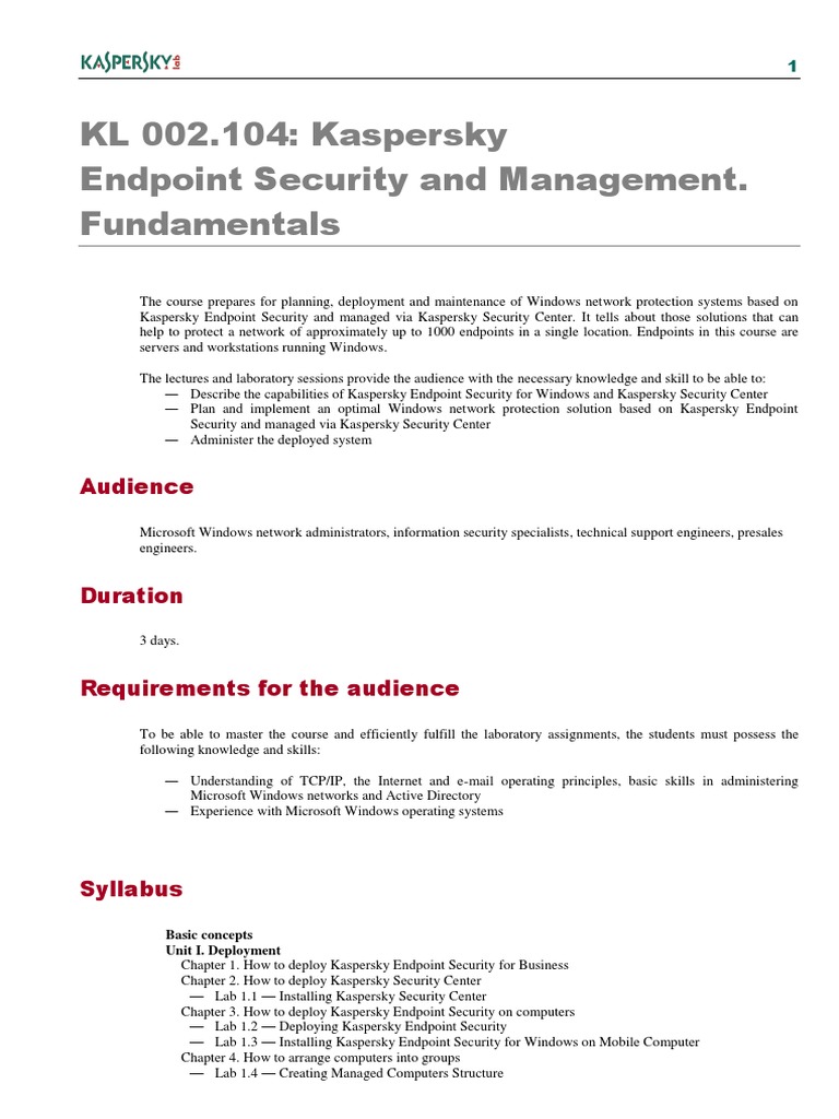 Kaspersky Endpoint Security Course | PDF | Antivirus Software ...