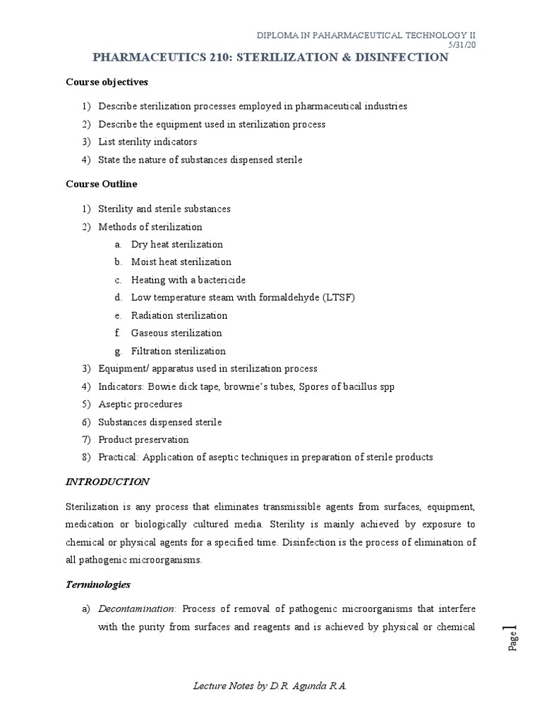 Sterilization Methods in Pharma Technology | PDF | Sterilization ...
